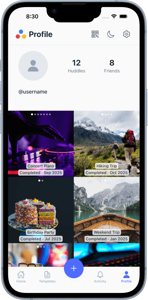 Huddl app – memories grid