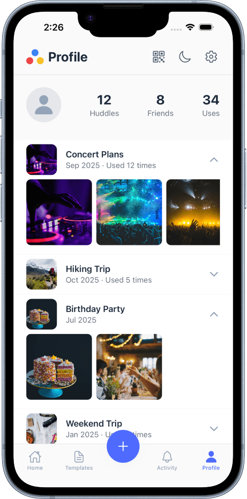 Huddl app – profile